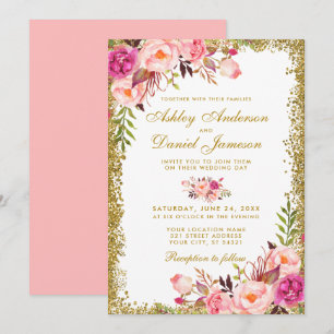 Aquarellfarbener Blütenrosa-Rosa-Rosa-Glitzer Einladung