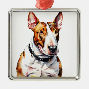 AQUARELLFARBENER BULL TERRIER HUND ORNAMENT AUS METALL