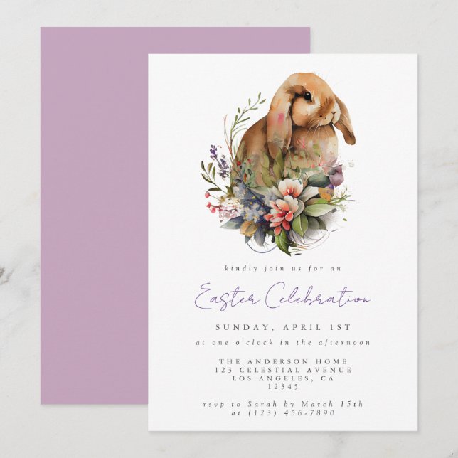 Aquarellfarbener Bunny Oster Einladung (Vorne/Hinten)