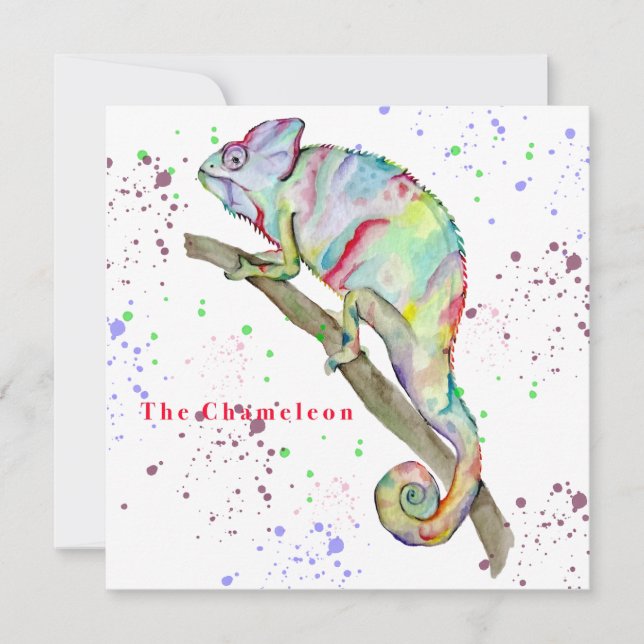 Aquarellfarbener Chamäleon Einladung (Vorderseite)