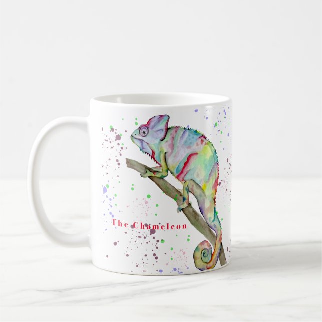 Aquarellfarbener Chamäleon Kaffeetasse (Links)