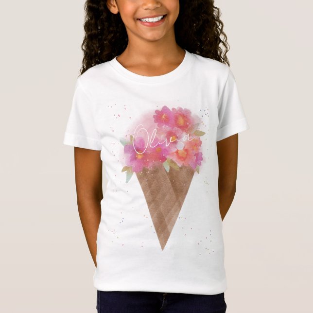 Aquarellfarbener Eiscreme Kapelle mit Namen T-Shirt (Vorderseite)
