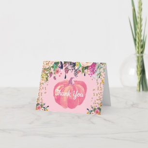 Aquarellfarbener Fall Pumpkin Pink Gold Glitzer Dankeskarte