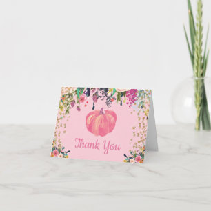 Aquarellfarbener Fall Pumpkin Pink Gold Glitzer Dankeskarte