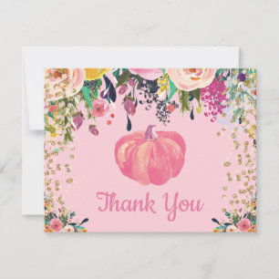 Aquarellfarbener Fall Pumpkin Pink Gold Glitzer Dankeskarte