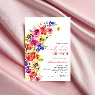 Aquarellfarbener, farbenfroher Blumenbrunch Einladung