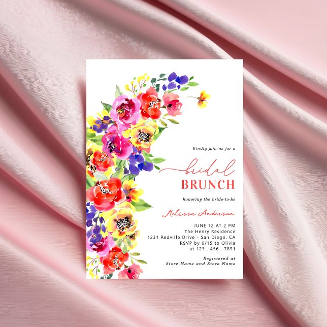 Aquarellfarbener, farbenfroher Blumenbrunch Einladung (Von Creator hochgeladen)