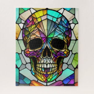 Aquarellfarbener Glass-Style-Skull Puzzle
