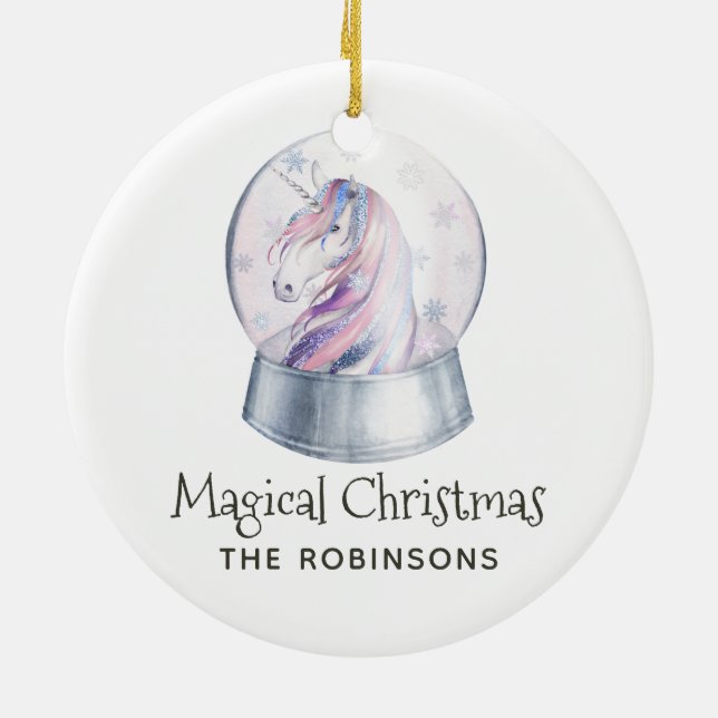 Aquarellfarbener Glitzer Einhorn Weihnachten Foto  Keramik Ornament (Hinten)