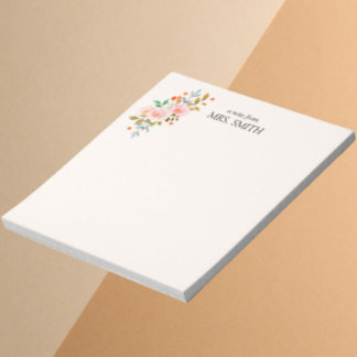 Aquarellfarbener hellgelber Blumenzettel des Lehre Notizblock