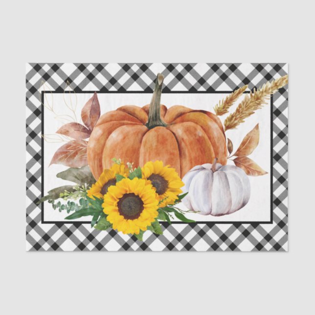 Aquarellfarbener Herbst Pumpkin Sonnenblumen Ernte Seidenpapier (Vorderseite)