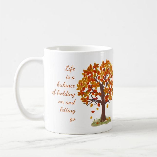 Aquarellfarbener Herbstbaum Lebensdauer ist Gleich Kaffeetasse (Links)