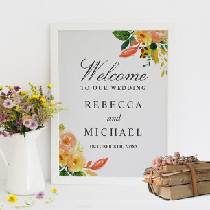Aquarellfarbener Herbstpfirsichschild Poster