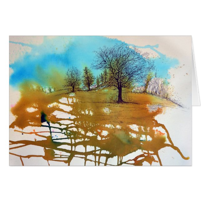 Aquarellfarbener Hintergrund mit getönten Bäumen (Vorderseite (Horizontal))