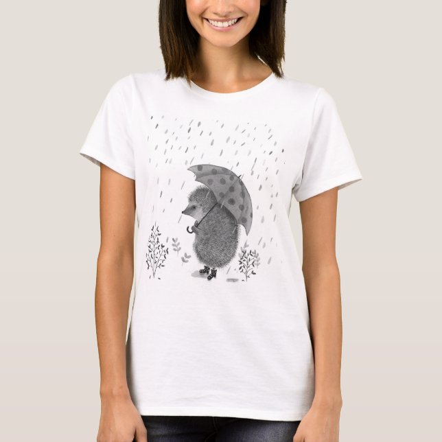 Aquarellfarbener Igel Rain Whimsical Illustration T-Shirt (Vorderseite)