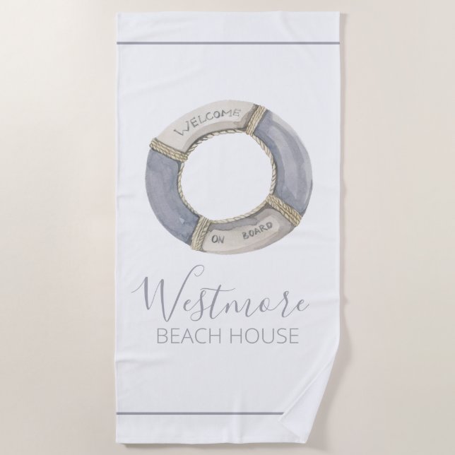 Aquarellfarbener Lebensraum Beach House Strandtuch (Vorderseite)
