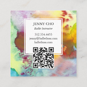 Aquarellfarbener, lebhafter QR-Code Quadratische Visitenkarte