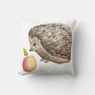 Aquarellfarbener niedlicher Igel und Apfel Kissen