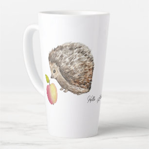 Aquarellfarbener niedlicher Igel und Apfel Milchtasse