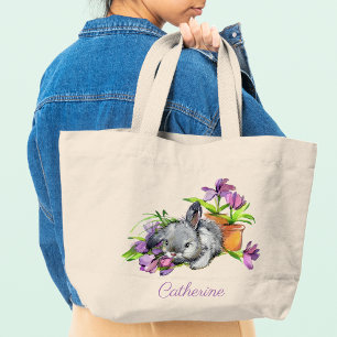 Aquarellfarbener Ostern Bunny Rabbit Personalisier Jumbo Stoffbeutel
