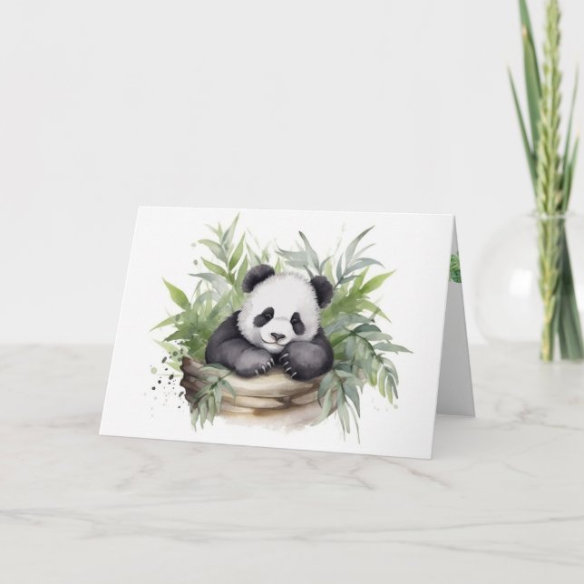 Aquarellfarbener Panda-Bär im Korb Karte (Vorderseite)