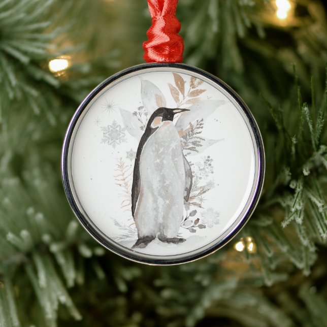 Aquarellfarbener Pinguin Wintergarten Ornament Aus Metall (Baum)