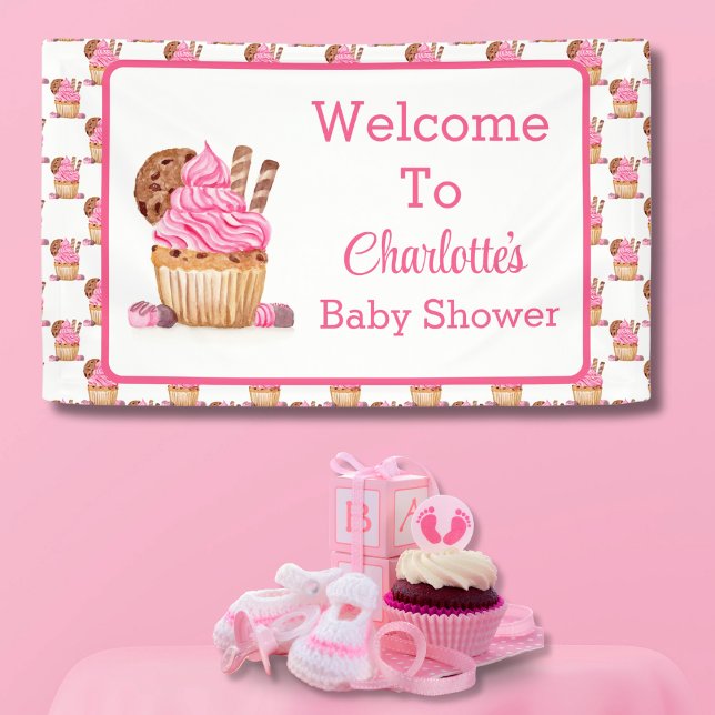 Aquarellfarbener Pinkkuchen mit Schokolade Baby We Banner (Von Creator hochgeladen)