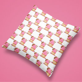 Aquarellfarbener Pinkkuchen mit Schokoladenmuster Kissen