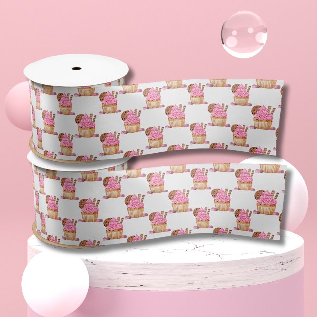 Aquarellfarbener Pinkkuchen mit Schokoladenmuster Satinband (Von Creator hochgeladen)