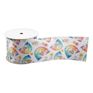 Aquarellfarbener Regenbogen Satinband