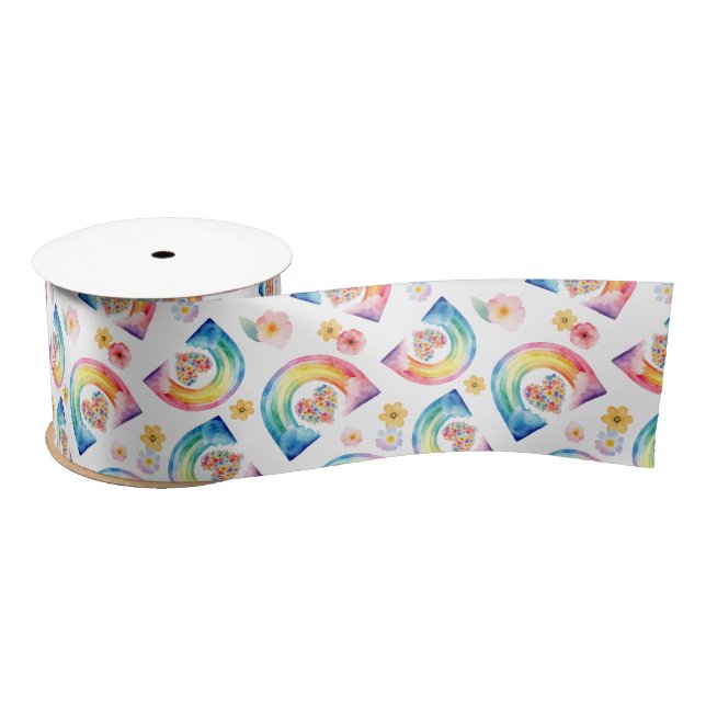 Aquarellfarbener Regenbogen Satinband (Spule)