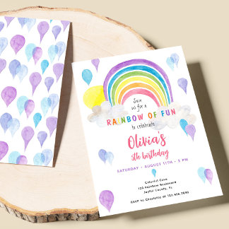 Aquarellfarbener Regenbogen zum Geburtstag Einladung