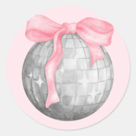 Aquarellfarbener rosa Bow Silver Diskothek Ball Runder Aufkleber