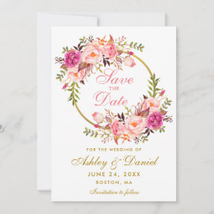 Aquarellfarbener Rosa Kraut Save the Date Gold