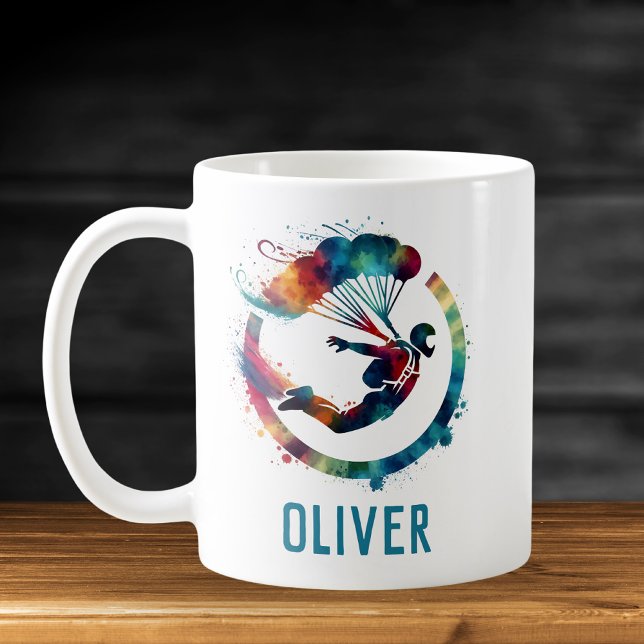 Aquarellfarbener Skydiver Personalisiert Kaffeetasse (Von Creator hochgeladen)