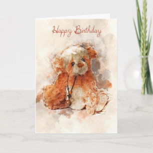 Aquarellfarbener Teddybär Geburtskarte Karte