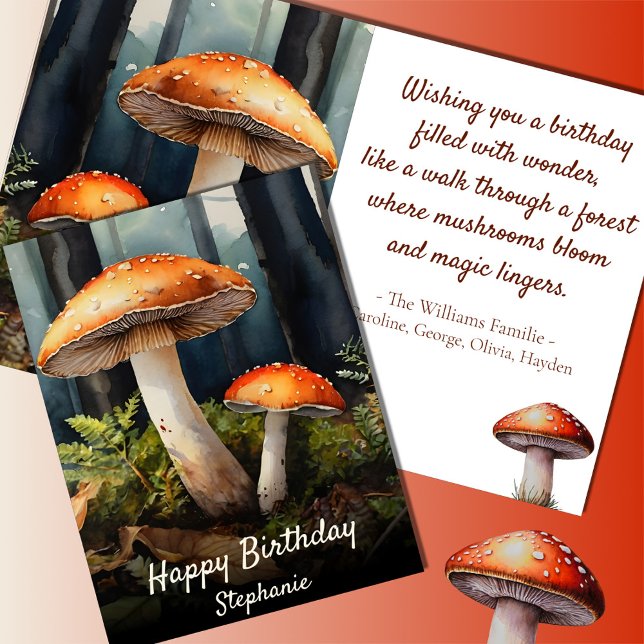 Aquarellfarbener Toadstool - Fall Forest Birthday Karte (Von Creator hochgeladen)