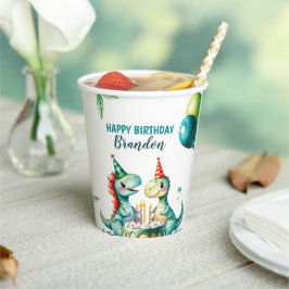 Aquarellfarbener Trex Dinosaurier 1. Geburtstag Pappbecher