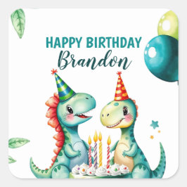 Aquarellfarbener Trex Dinosaurier 1. Geburtstag Quadratischer Aufkleber