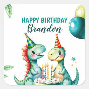 Aquarellfarbener Trex Dinosaurier 1. Geburtstag Quadratischer Aufkleber