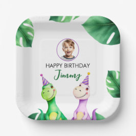 Aquarellfarbener Trex Kinder Foto Geburtstag Pappteller