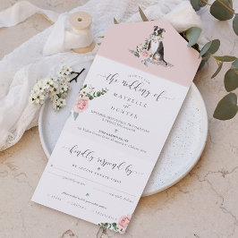 Aquarellfarbener Trikolpitbull Hund und Blütenrosa All In One Einladung