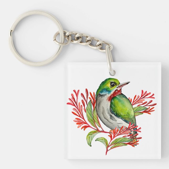 Aquarellfarbener tropischer Vogel Schlüsselanhänger (Vorderseite)
