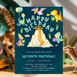 Aquarellfarbener Vulkan Dinosaurier Geburtstag Einladung