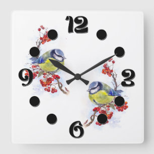 Aquarellfarbener Wintertimvogeldiagramm Quadratische Wanduhr
