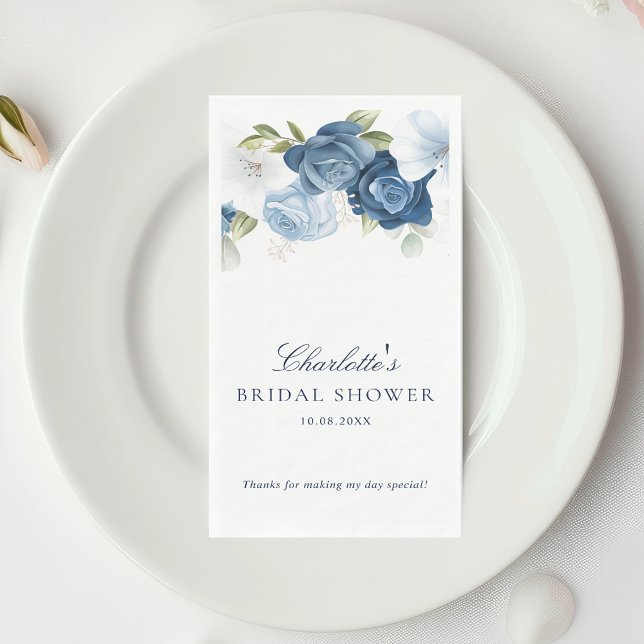 Aquarellfarbenes blaues Brautparty Serviette (Dusty Blue Script Watercolor Bridal Shower Guest Paper Towel)