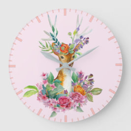 Aquarellfarbenes Blumenbaby Deer Baby Kinderzimmer Große Wanduhr