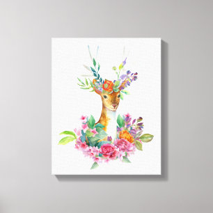 Aquarellfarbenes Blumenbaby Deer Baby Kinderzimmer Leinwanddruck