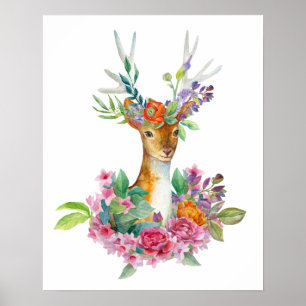 Aquarellfarbenes Blumenbaby Deer Baby Kinderzimmer Poster
