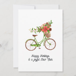 Aquarellfarbenes Blumenradfahrrad Weihnachten Fami